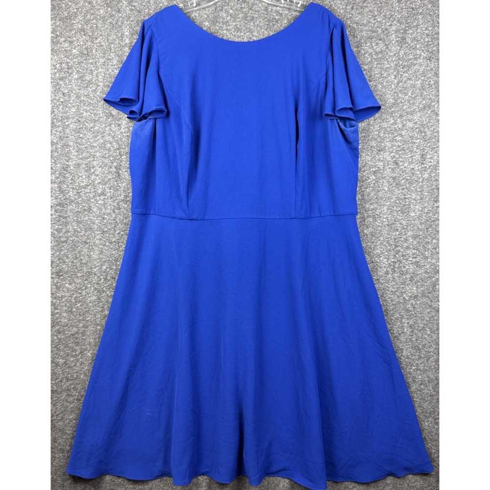 London Times Woman Dress 22W Plus Royal Blue Midi Short Sleeve Ruffle‎ Party